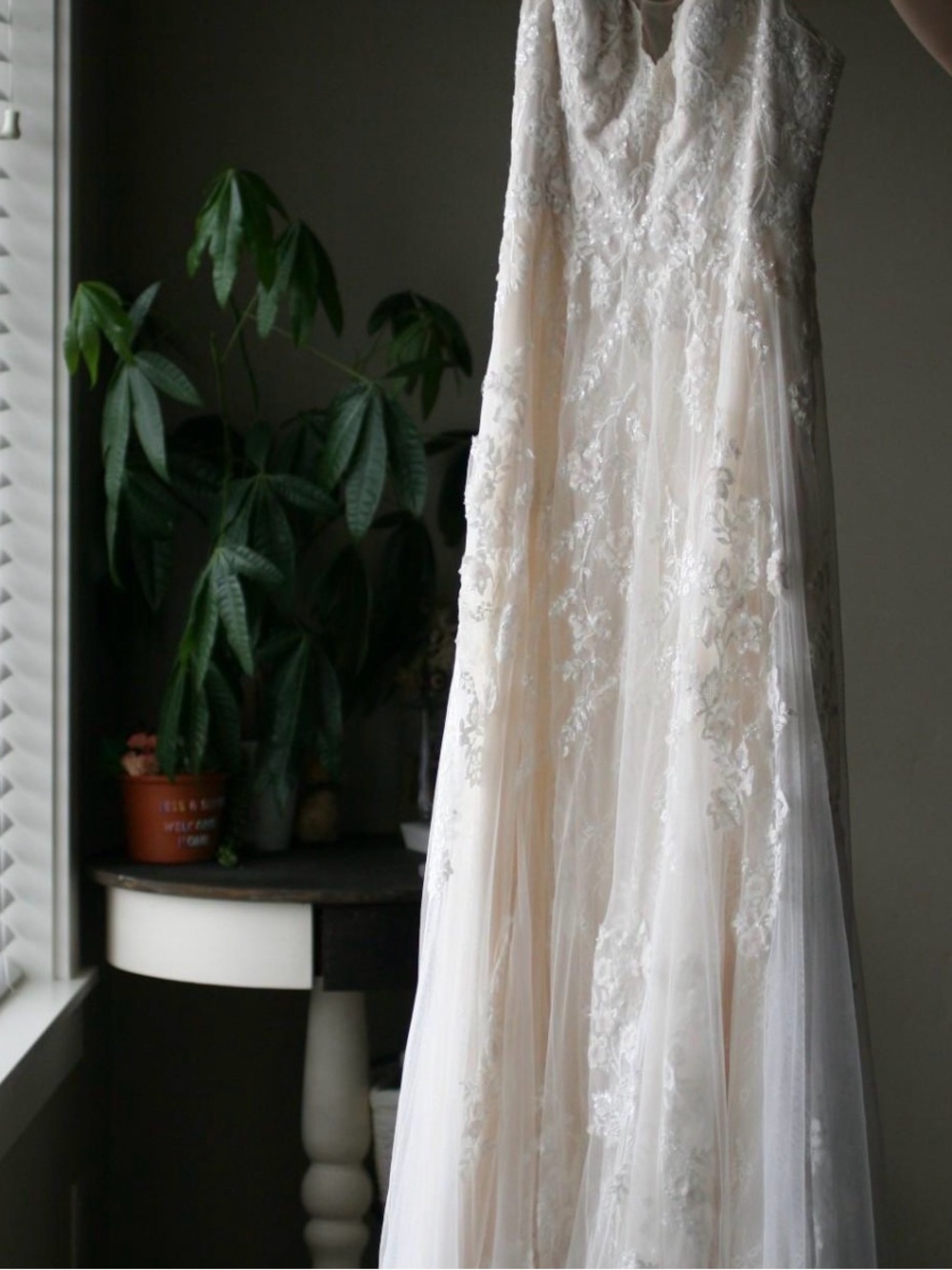 Melissa Sweet Cream Lace A-Line Wedding Dress with Floral Appliqué